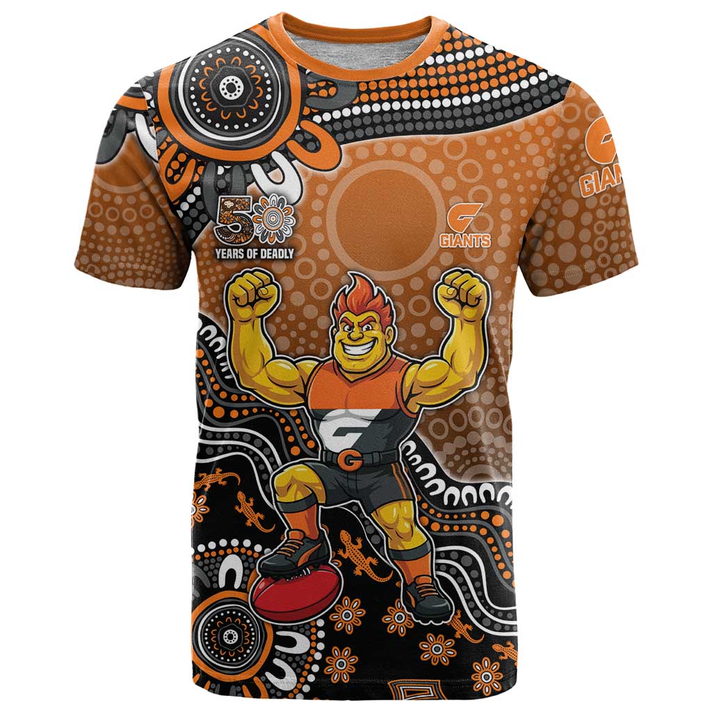 Personalized Giants Football Mascot T Shirt Aboriginal Dot Art Style Vibrant Indigenous Pattern Design