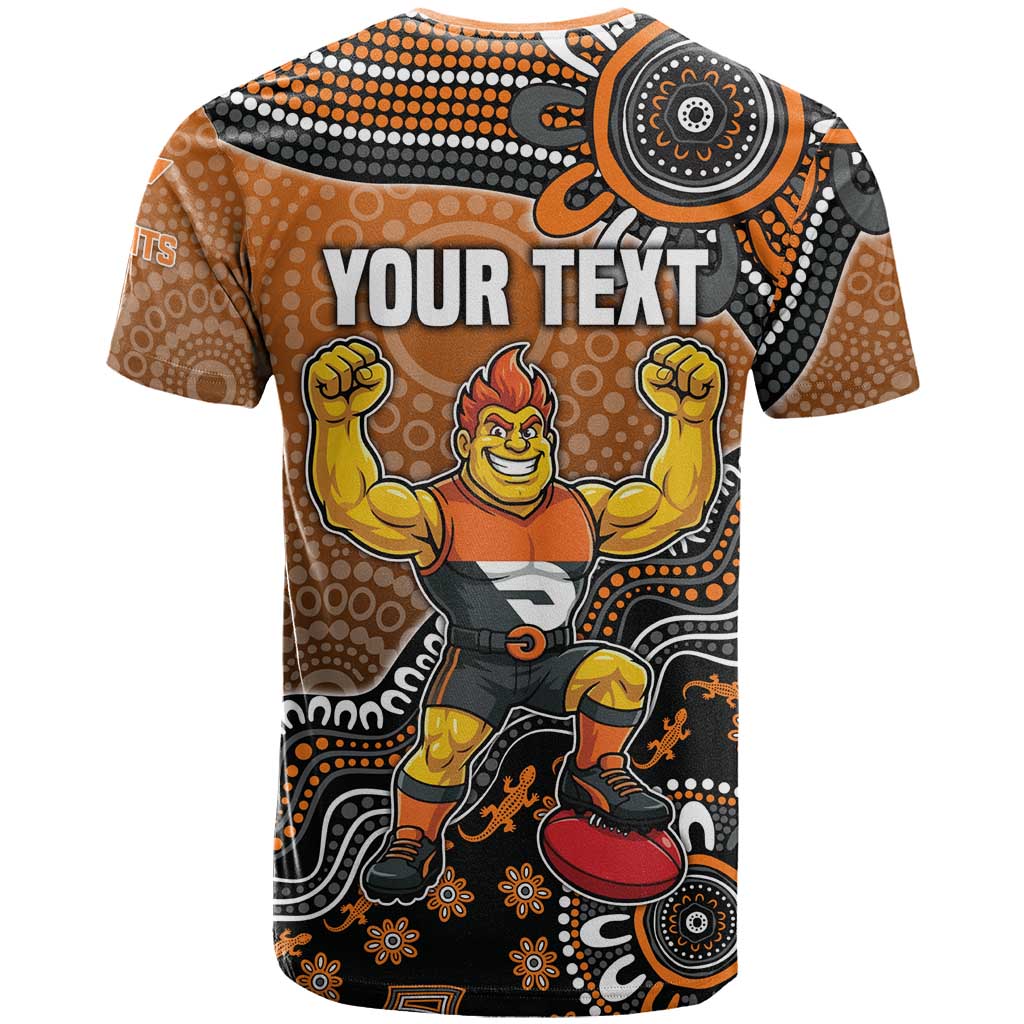 Personalized Giants Football Mascot T Shirt Aboriginal Dot Art Style Vibrant Indigenous Pattern Design