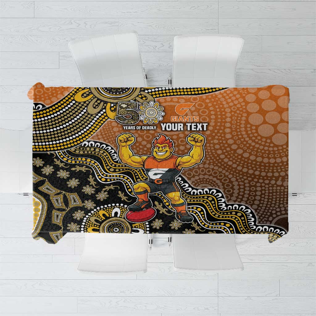 Personalized Giants Football Mascot Tablecloth Aboriginal Dot Art Style Vibrant Indigenous Pattern Design