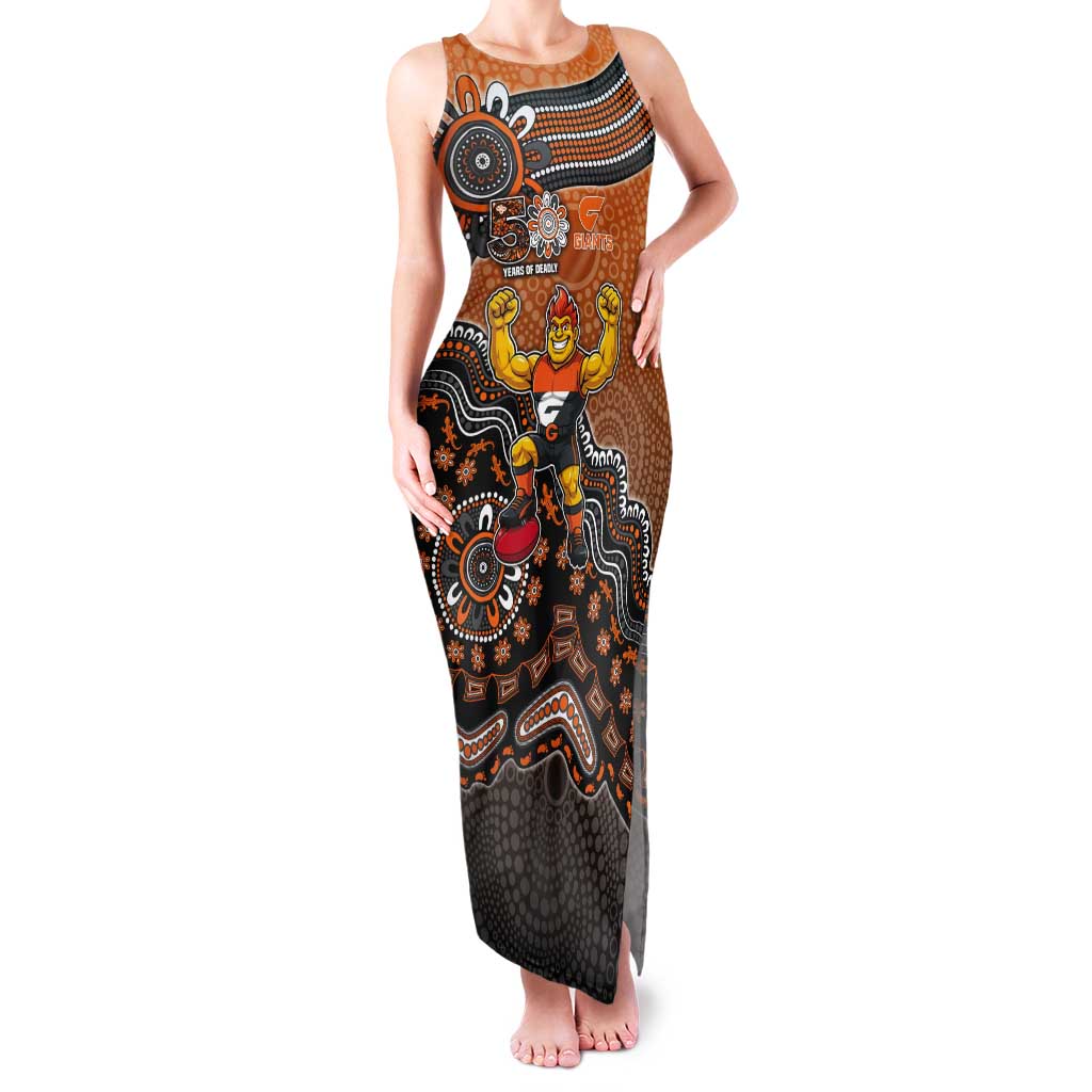 Personalized Giants Football Mascot Tank Maxi Dress Aboriginal Dot Art Style Vibrant Indigenous Pattern Design