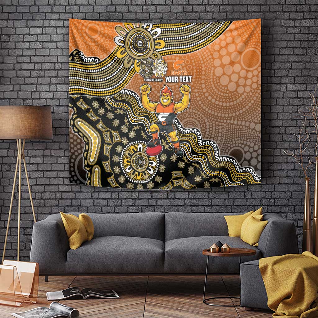 Personalized Giants Football Mascot Tapestry Aboriginal Dot Art Style Vibrant Indigenous Pattern Design