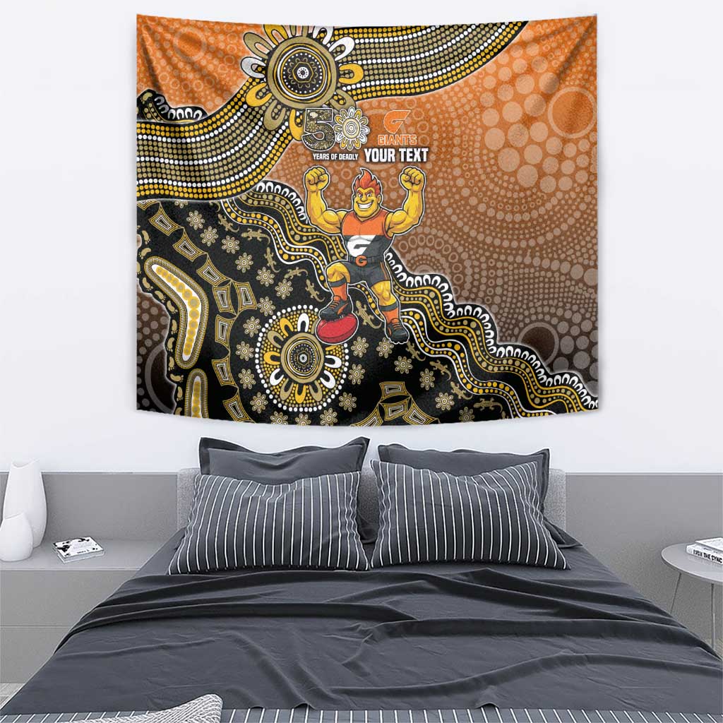 Personalized Giants Football Mascot Tapestry Aboriginal Dot Art Style Vibrant Indigenous Pattern Design