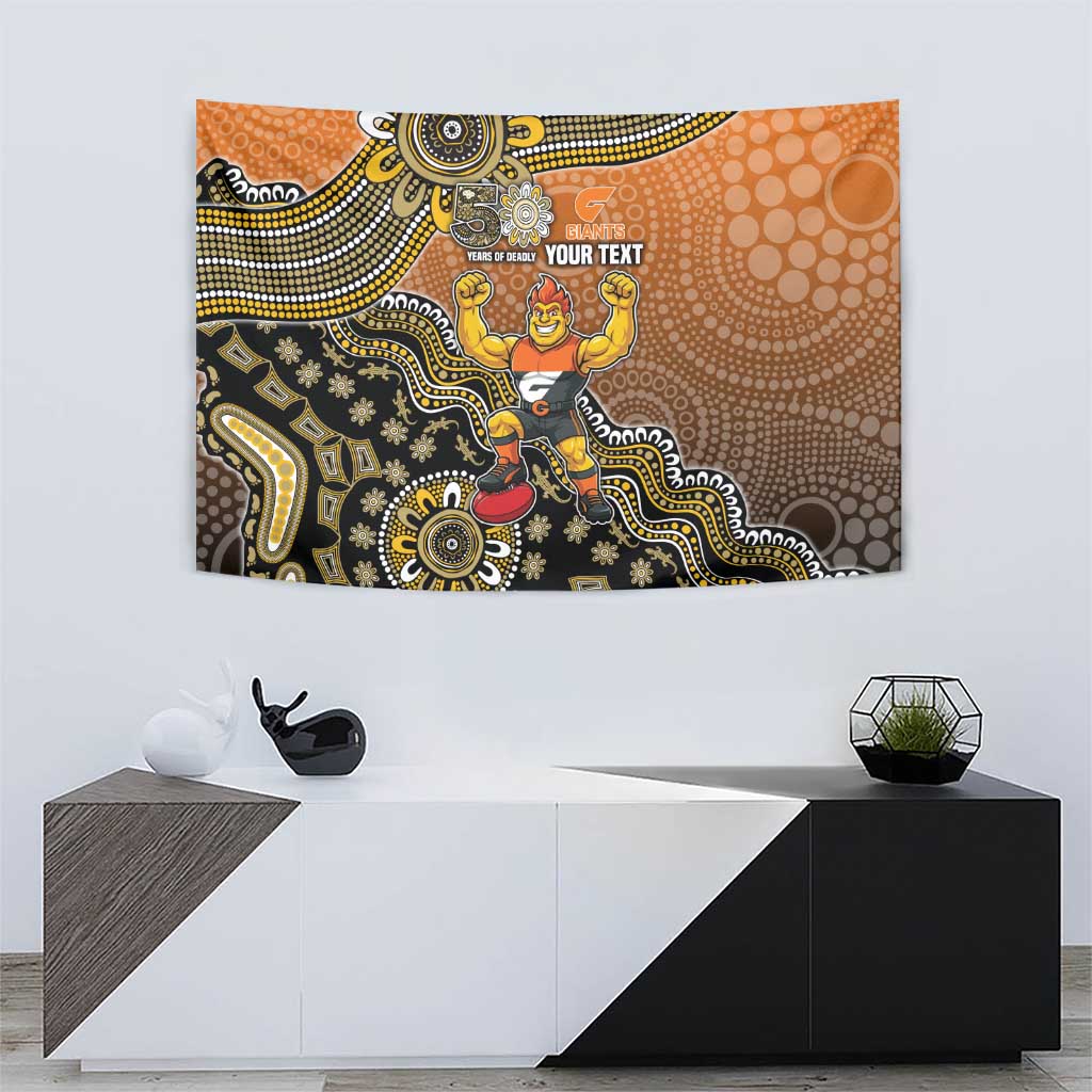 Personalized Giants Football Mascot Tapestry Aboriginal Dot Art Style Vibrant Indigenous Pattern Design