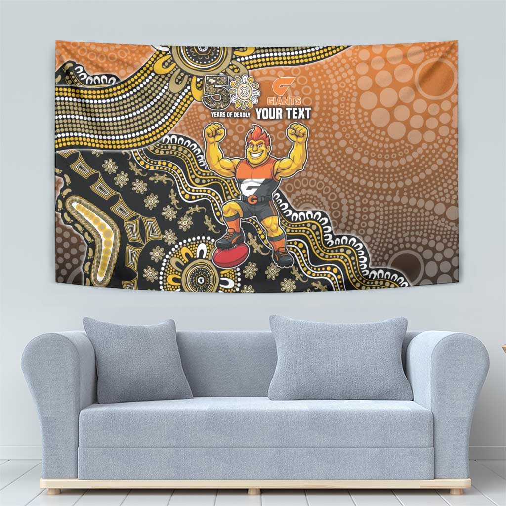 Personalized Giants Football Mascot Tapestry Aboriginal Dot Art Style Vibrant Indigenous Pattern Design