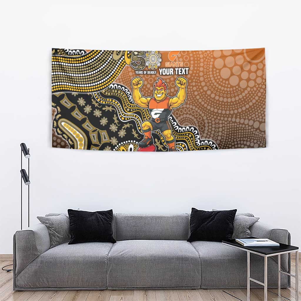 Personalized Giants Football Mascot Tapestry Aboriginal Dot Art Style Vibrant Indigenous Pattern Design