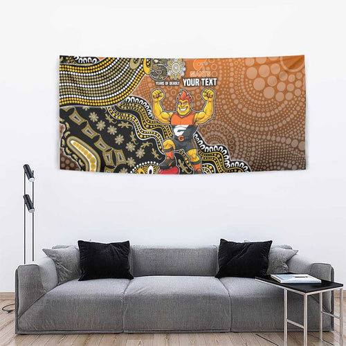 Personalized Giants Football Mascot Tapestry Aboriginal Dot Art Style Vibrant Indigenous Pattern Design