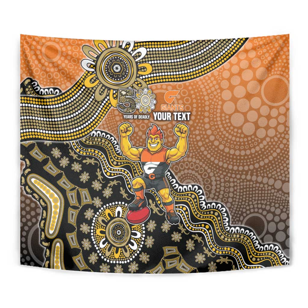Personalized Giants Football Mascot Tapestry Aboriginal Dot Art Style Vibrant Indigenous Pattern Design