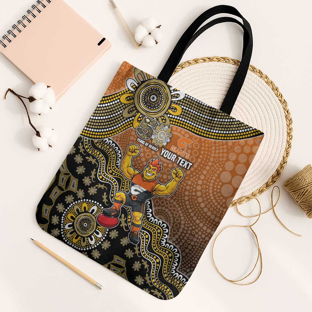 Personalized Giants Football Mascot Tote Bag Aboriginal Dot Art Style Vibrant Indigenous Pattern Design