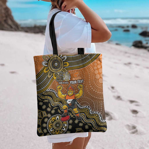 Personalized Giants Football Mascot Tote Bag Aboriginal Dot Art Style Vibrant Indigenous Pattern Design