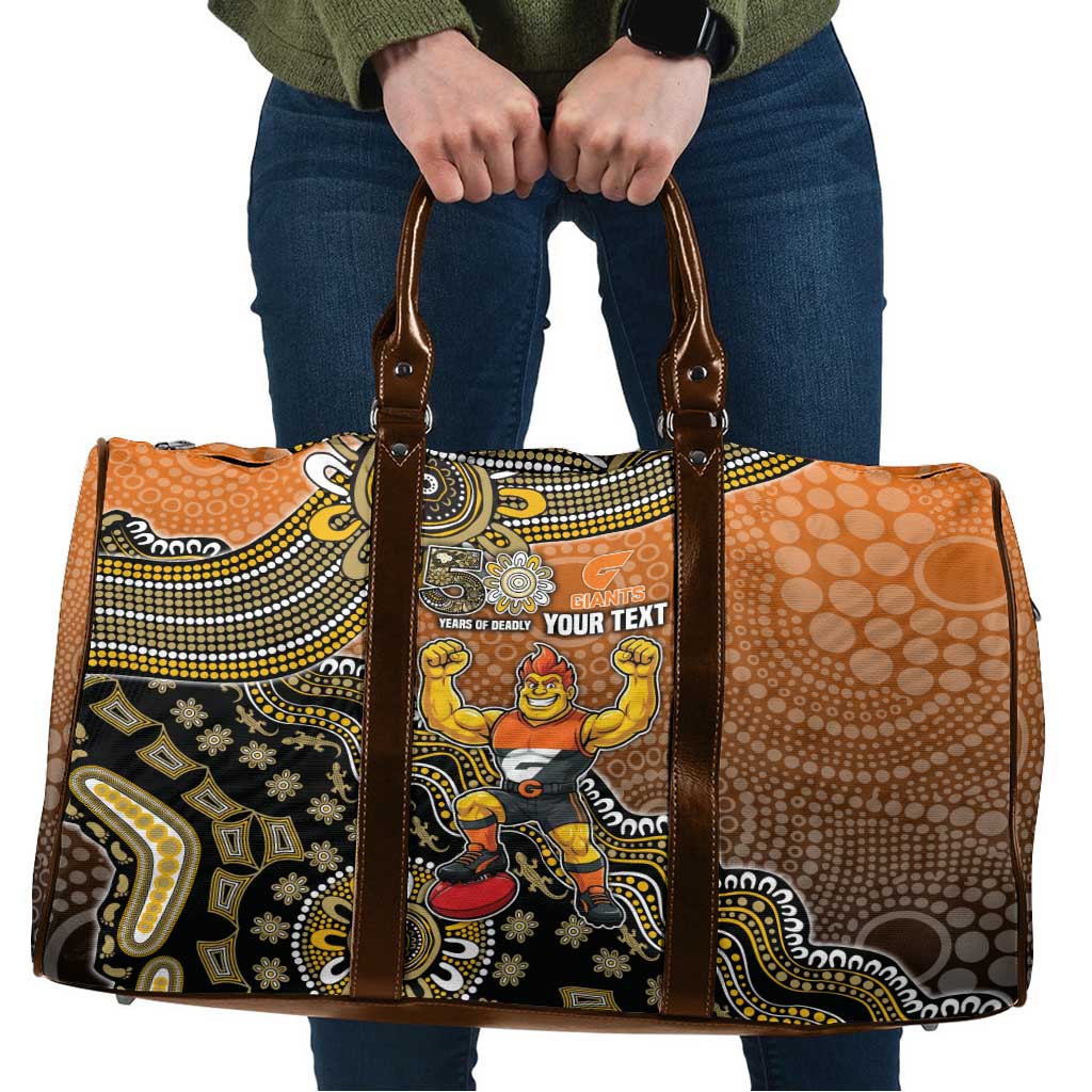 Personalized Giants Football Mascot Travel Bag Aboriginal Dot Art Style Vibrant Indigenous Pattern Design