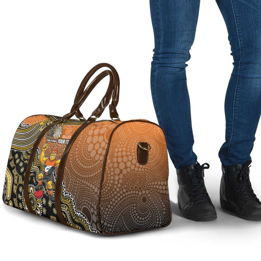 Personalized Giants Football Mascot Travel Bag Aboriginal Dot Art Style Vibrant Indigenous Pattern Design