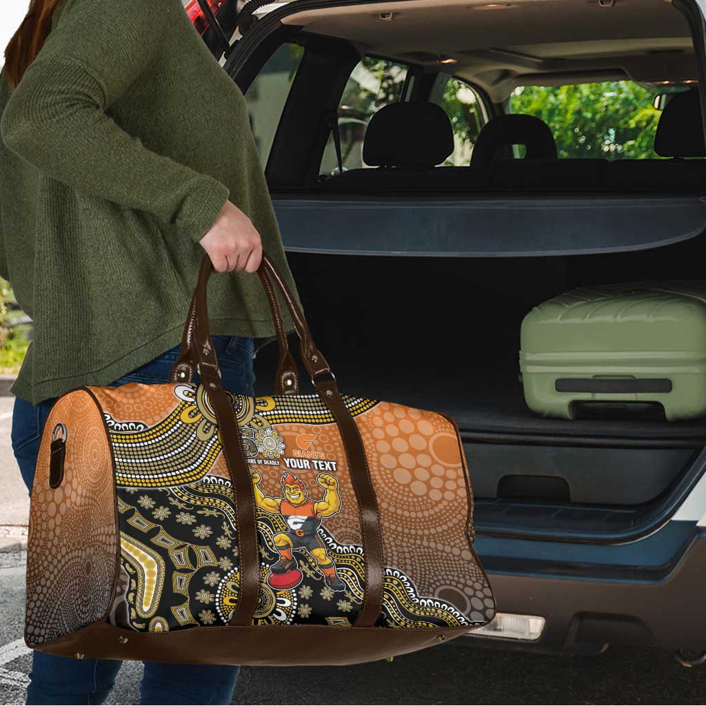 Personalized Giants Football Mascot Travel Bag Aboriginal Dot Art Style Vibrant Indigenous Pattern Design
