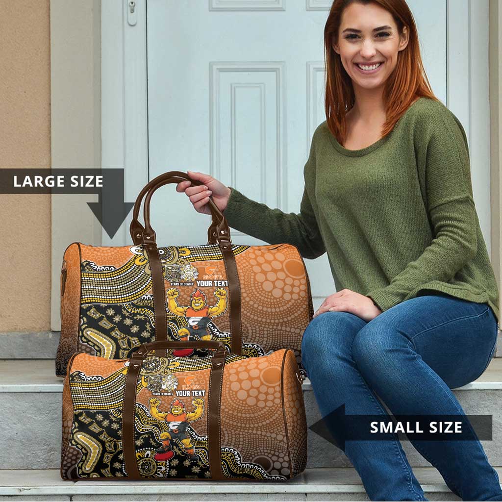 Personalized Giants Football Mascot Travel Bag Aboriginal Dot Art Style Vibrant Indigenous Pattern Design