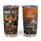 Personalized Giants Football Mascot Tumbler Cup Aboriginal Dot Art Style Vibrant Indigenous Pattern Design