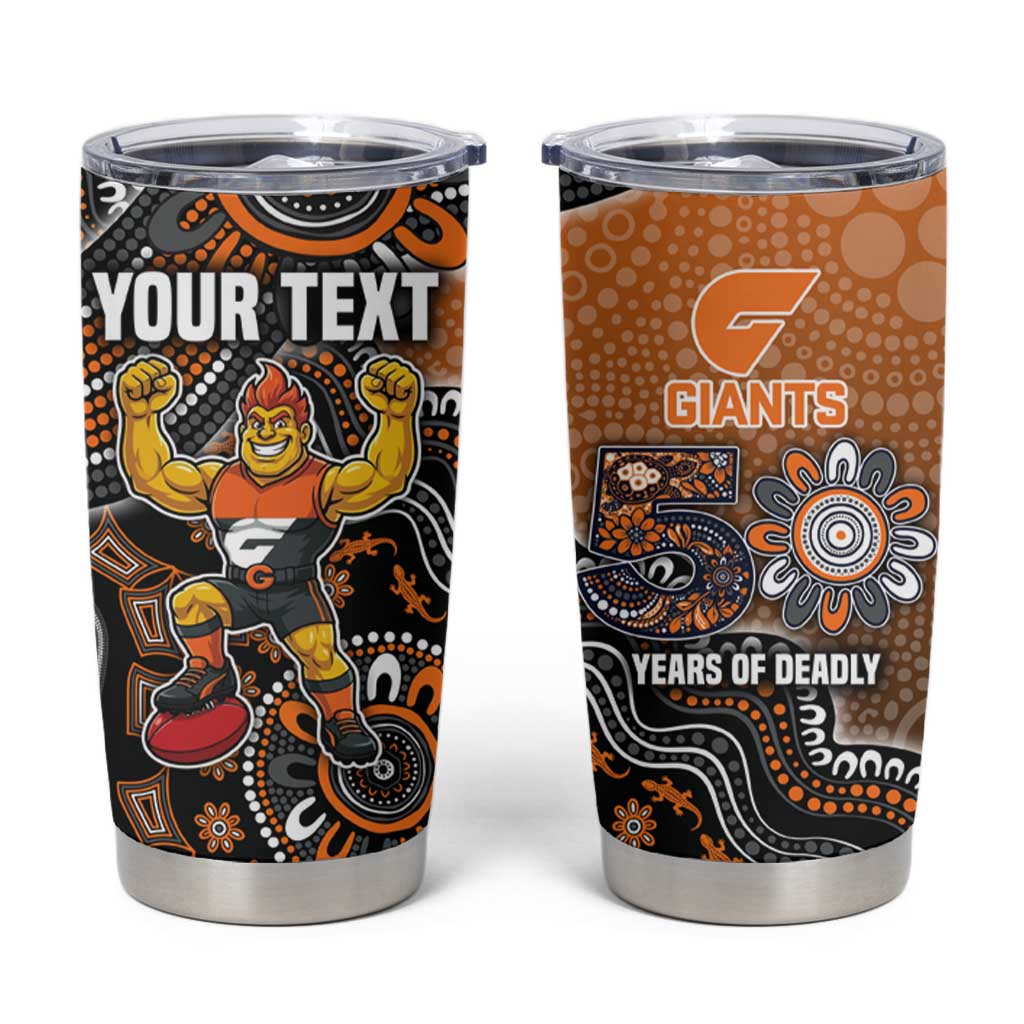 Personalized Giants Football Mascot Tumbler Cup Aboriginal Dot Art Style Vibrant Indigenous Pattern Design