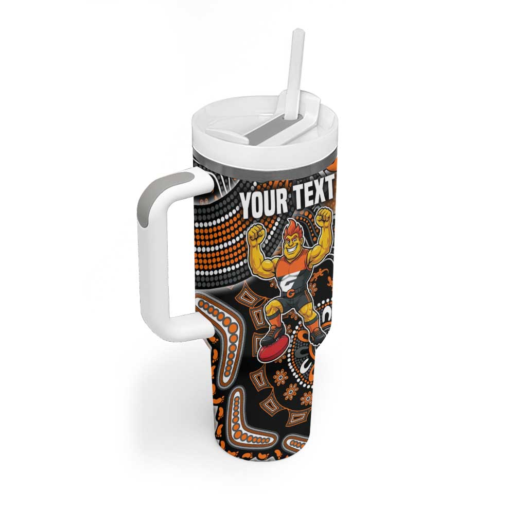 Personalized Giants Football Mascot Tumbler With Handle Aboriginal Dot Art Style Vibrant Indigenous Pattern Design