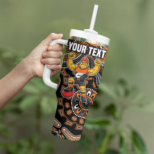Personalized Giants Football Mascot Tumbler With Handle Aboriginal Dot Art Style Vibrant Indigenous Pattern Design