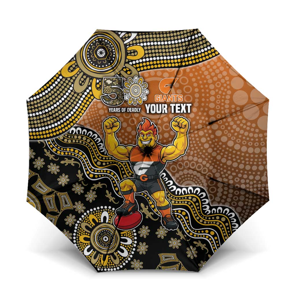 Personalized Giants Football Mascot Umbrella Aboriginal Dot Art Style Vibrant Indigenous Pattern Design