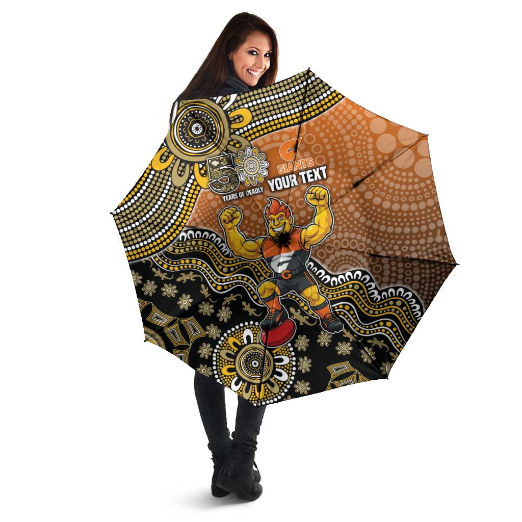 Personalized Giants Football Mascot Umbrella Aboriginal Dot Art Style Vibrant Indigenous Pattern Design