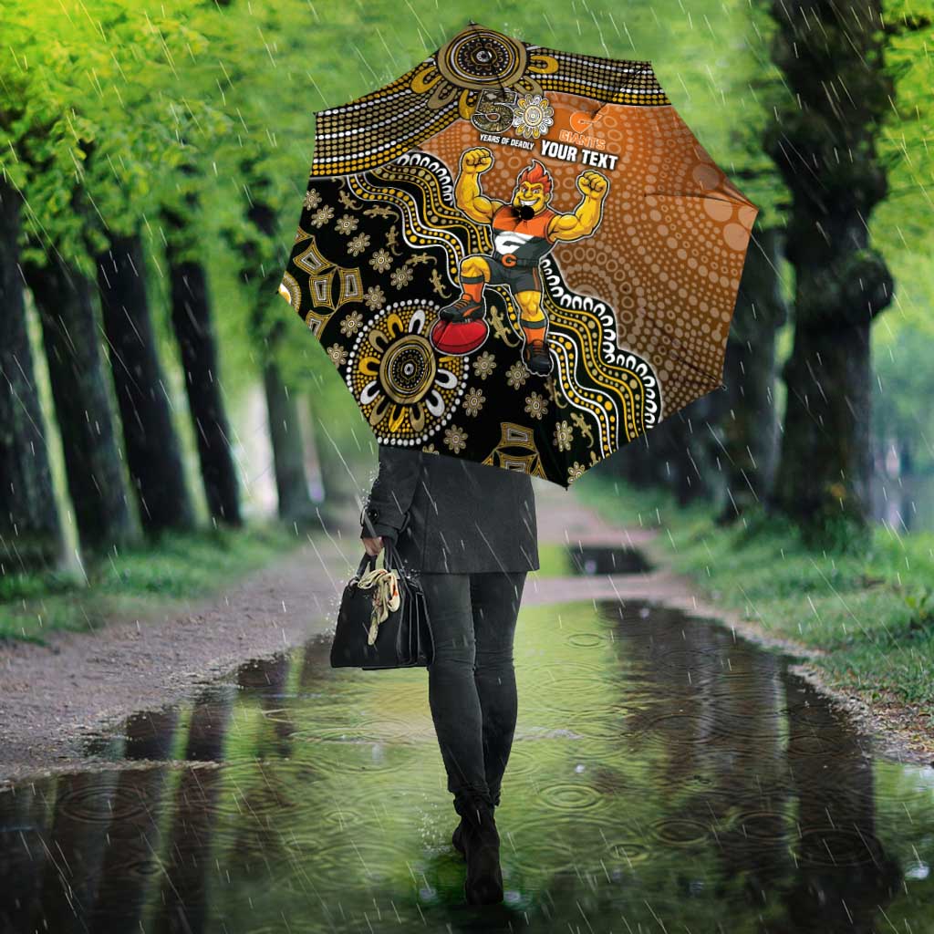 Personalized Giants Football Mascot Umbrella Aboriginal Dot Art Style Vibrant Indigenous Pattern Design