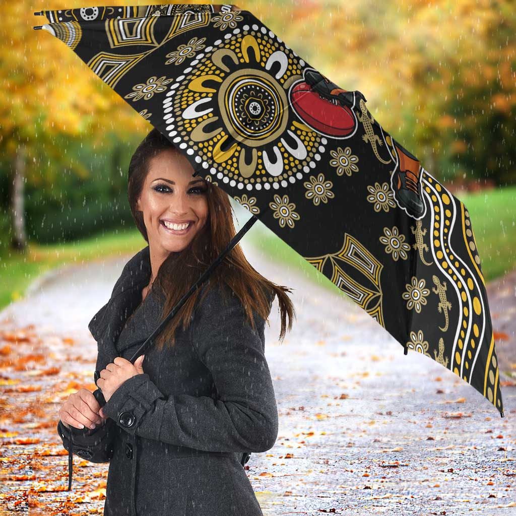 Personalized Giants Football Mascot Umbrella Aboriginal Dot Art Style Vibrant Indigenous Pattern Design