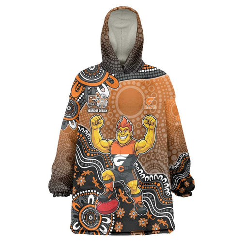 Personalized Giants Football Mascot Wearable Blanket Hoodie Aboriginal Dot Art Style Vibrant Indigenous Pattern Design