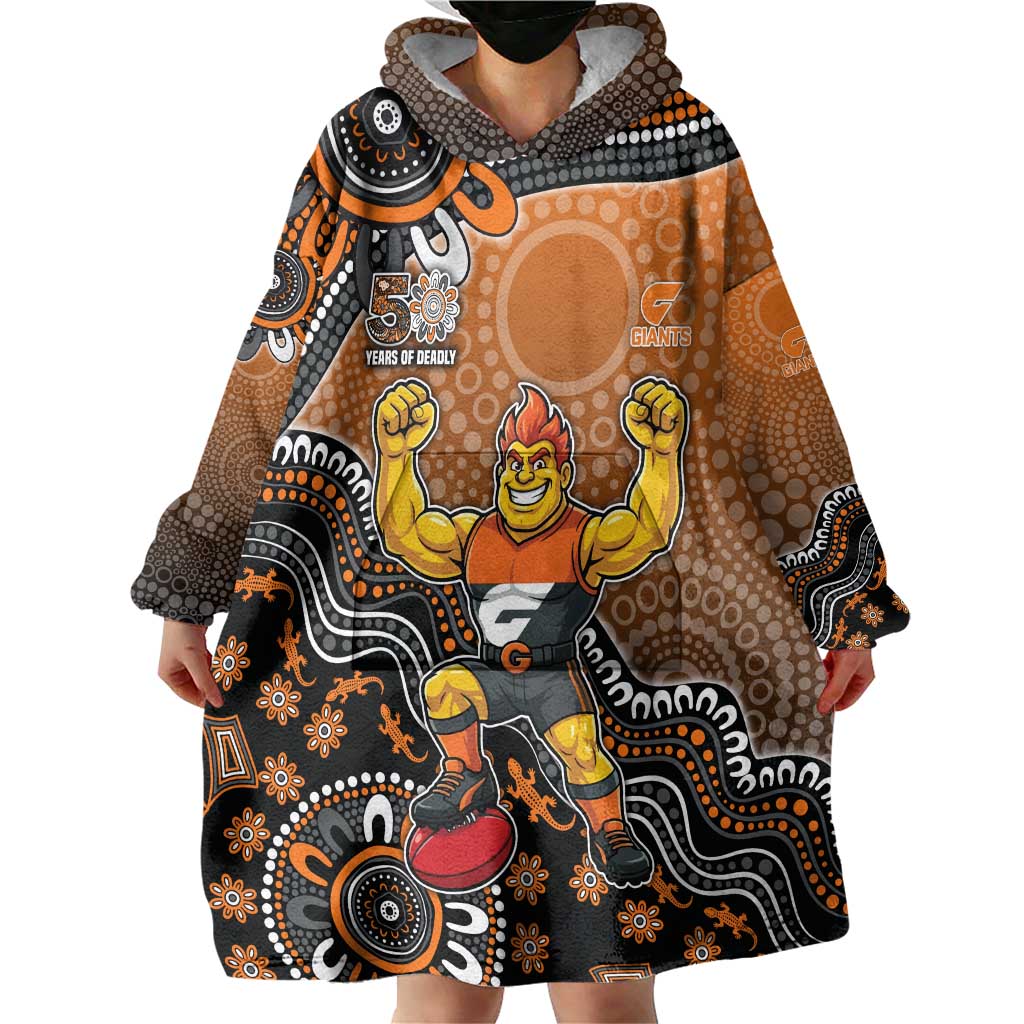 Personalized Giants Football Mascot Wearable Blanket Hoodie Aboriginal Dot Art Style Vibrant Indigenous Pattern Design