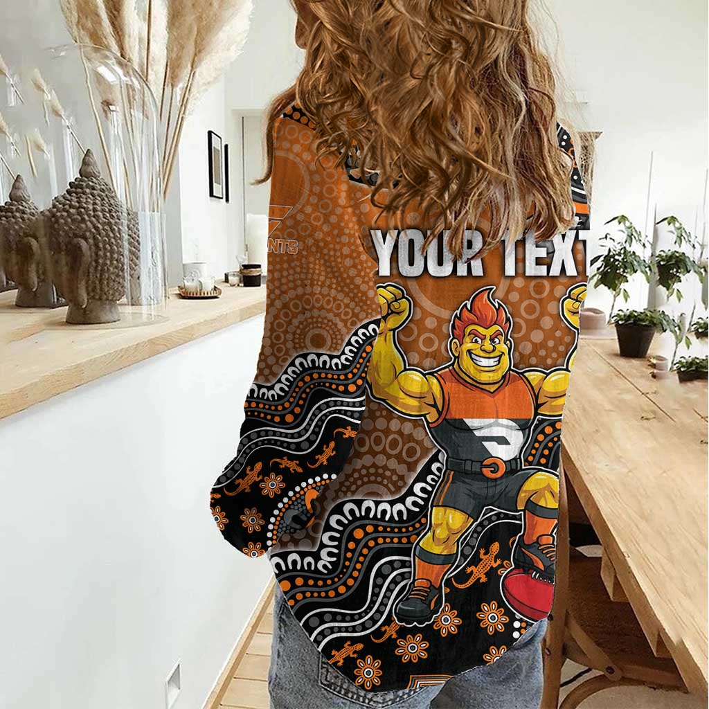 Personalized Giants Football Mascot Women Casual Shirt Aboriginal Dot Art Style Vibrant Indigenous Pattern Design