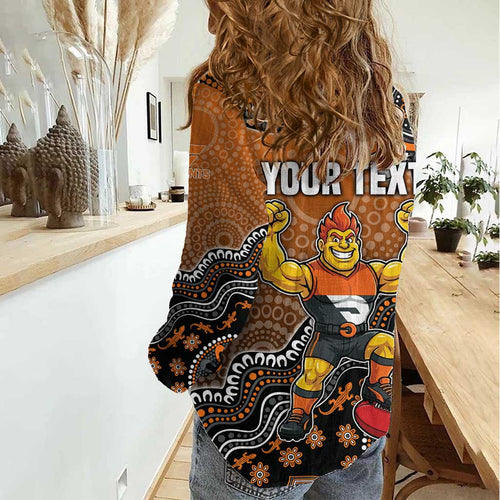 Personalized Giants Football Mascot Women Casual Shirt Aboriginal Dot Art Style Vibrant Indigenous Pattern Design
