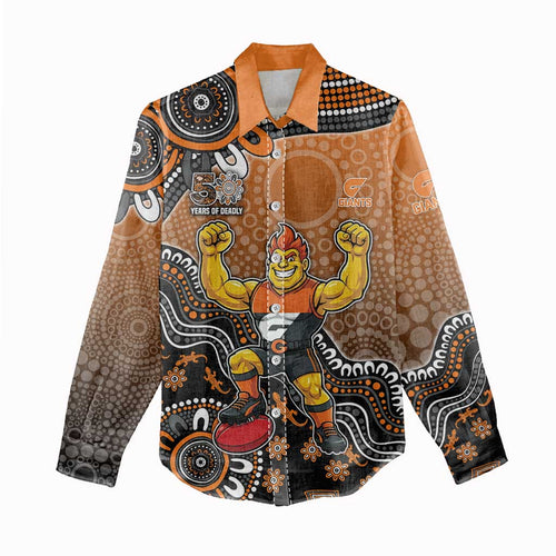 Personalized Giants Football Mascot Women Casual Shirt Aboriginal Dot Art Style Vibrant Indigenous Pattern Design