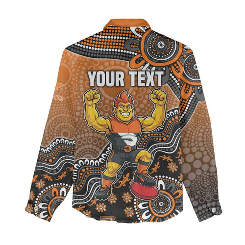 Personalized Giants Football Mascot Women Casual Shirt Aboriginal Dot Art Style Vibrant Indigenous Pattern Design
