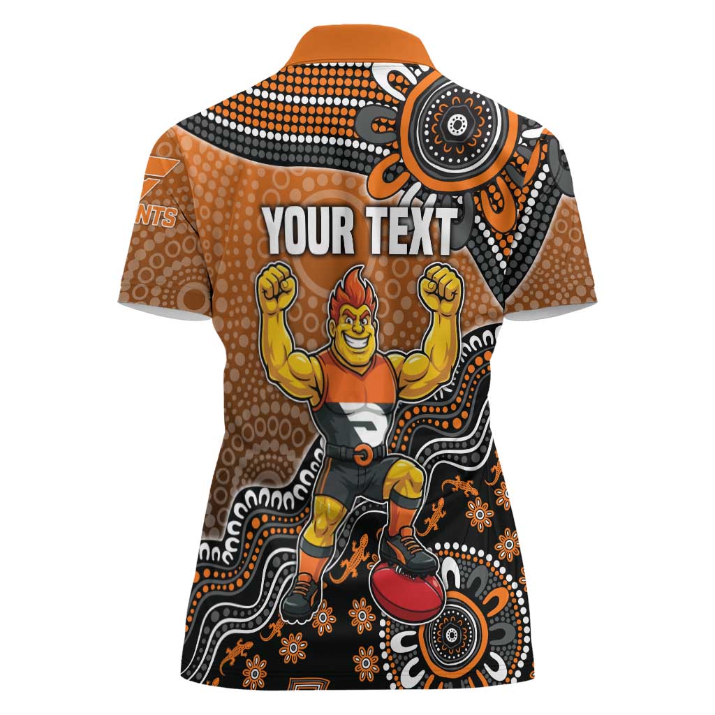 Personalized Giants Football Mascot Women Polo Shirt Aboriginal Dot Art Style Vibrant Indigenous Pattern Design