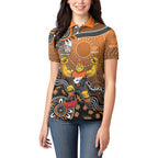 Personalized Giants Football Mascot Women Polo Shirt Aboriginal Dot Art Style Vibrant Indigenous Pattern Design