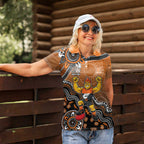 Personalized Giants Football Mascot Women Polo Shirt Aboriginal Dot Art Style Vibrant Indigenous Pattern Design
