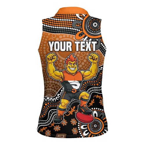Personalized Giants Football Mascot Women Sleeveless Polo Shirt Aboriginal Dot Art Style Vibrant Indigenous Pattern Design