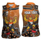 Personalized Giants Football Mascot Women Sleeveless Polo Shirt Aboriginal Dot Art Style Vibrant Indigenous Pattern Design