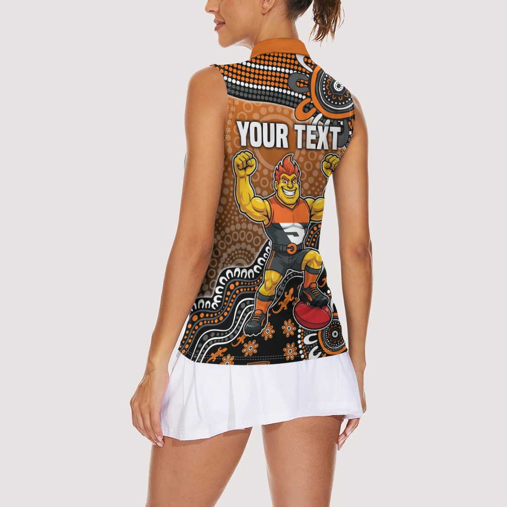 Personalized Giants Football Mascot Women Sleeveless Polo Shirt Aboriginal Dot Art Style Vibrant Indigenous Pattern Design