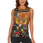 Personalized Giants Football Mascot Women Sleeveless Polo Shirt Aboriginal Dot Art Style Vibrant Indigenous Pattern Design