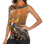 Personalized Giants Football Mascot Women Sleeveless Polo Shirt Aboriginal Dot Art Style Vibrant Indigenous Pattern Design