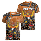 Personalized Giants Football Mascot Women V-Neck T-Shirt Aboriginal Dot Art Style Vibrant Indigenous Pattern Design