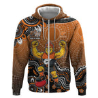 Personalized Giants Football Mascot Zip Hoodie Aboriginal Dot Art Style Vibrant Indigenous Pattern Design