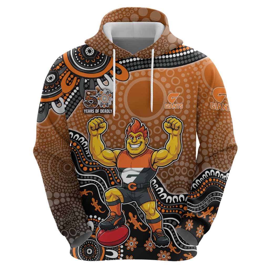 Personalized Giants Football Mascot Zip Hoodie Aboriginal Dot Art Style Vibrant Indigenous Pattern Design