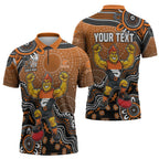 Personalized Giants Football Mascot Zipper Polo Shirt Aboriginal Dot Art Style Vibrant Indigenous Pattern Design