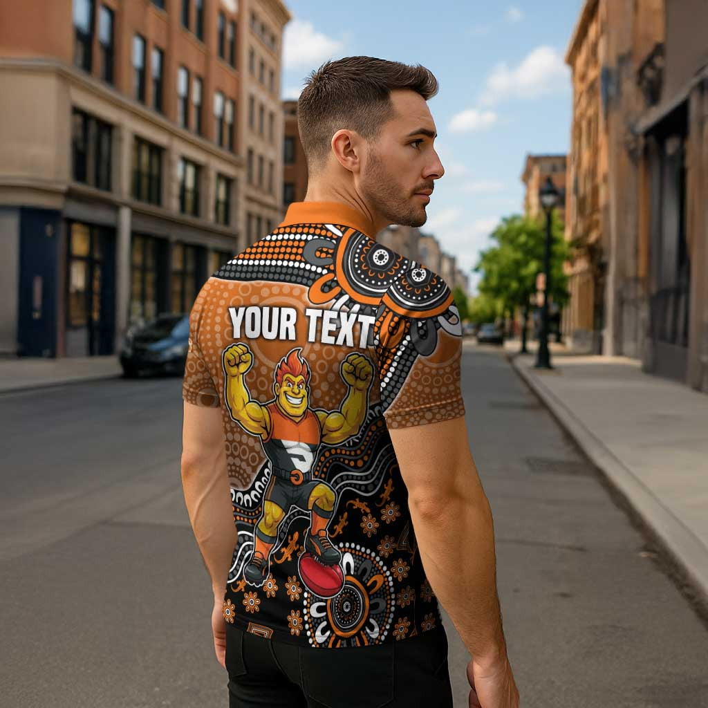 Personalized Giants Football Mascot Zipper Polo Shirt Aboriginal Dot Art Style Vibrant Indigenous Pattern Design