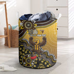 Personalized Hawks Football Mascot Laundry Basket Aboriginal Dot Art Style Vibrant Indigenous Pattern Design