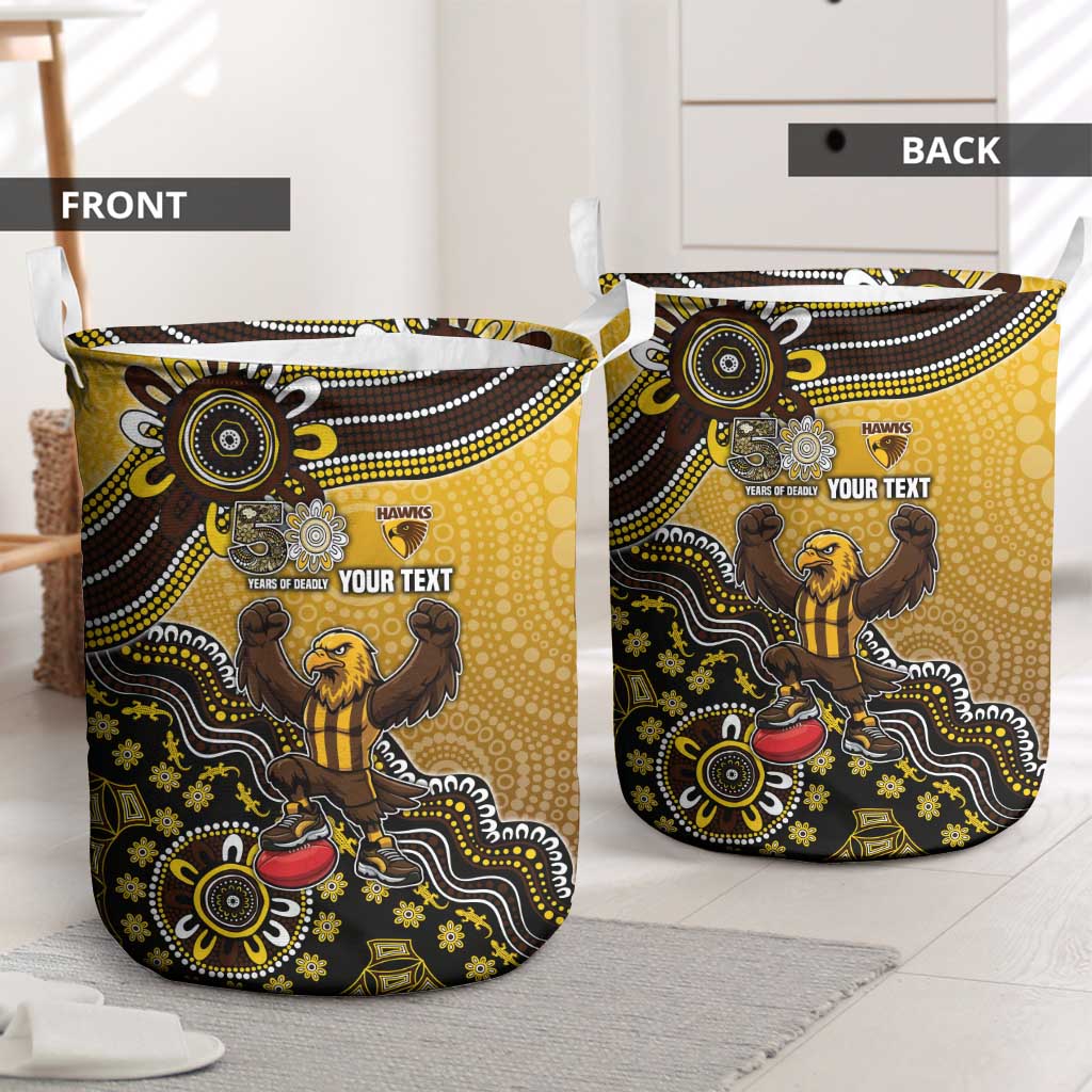 Personalized Hawks Football Mascot Laundry Basket Aboriginal Dot Art Style Vibrant Indigenous Pattern Design