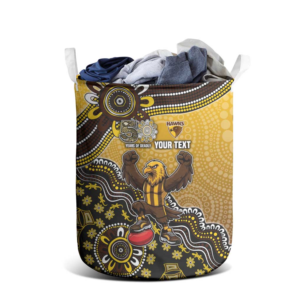Personalized Hawks Football Mascot Laundry Basket Aboriginal Dot Art Style Vibrant Indigenous Pattern Design