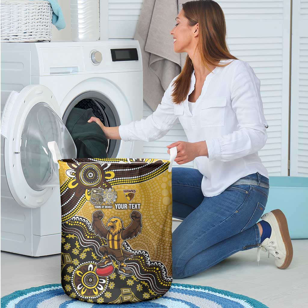 Personalized Hawks Football Mascot Laundry Basket Aboriginal Dot Art Style Vibrant Indigenous Pattern Design