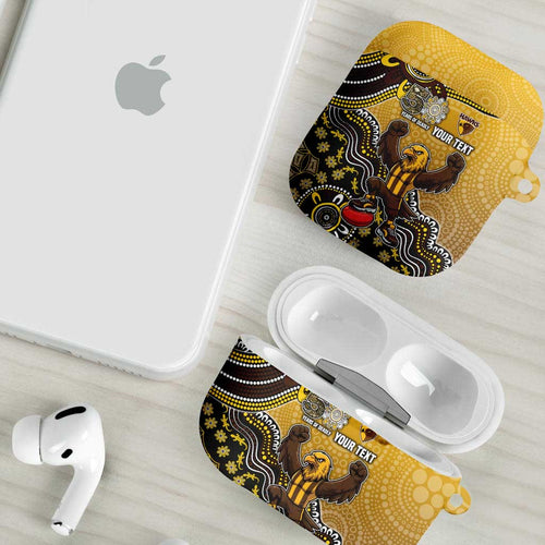 Personalized Hawks Football Mascot AirPods Case Aboriginal Dot Art Style Vibrant Indigenous Pattern Design