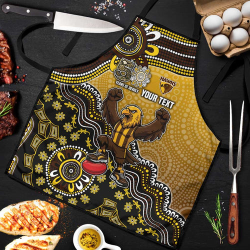 Personalized Hawks Football Mascot Apron Aboriginal Dot Art Style Vibrant Indigenous Pattern Design